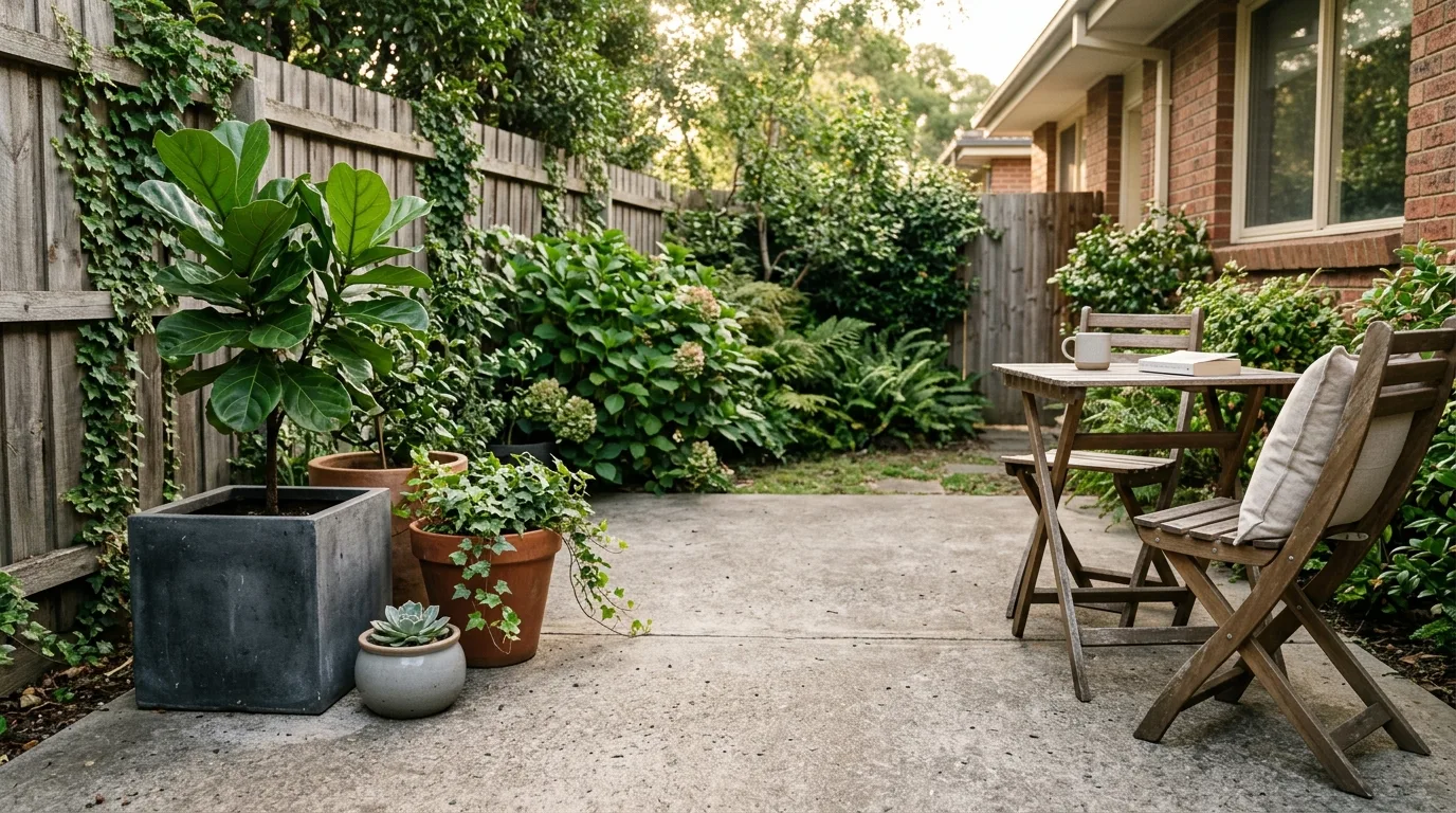 Concrete Patio with Basic Planters